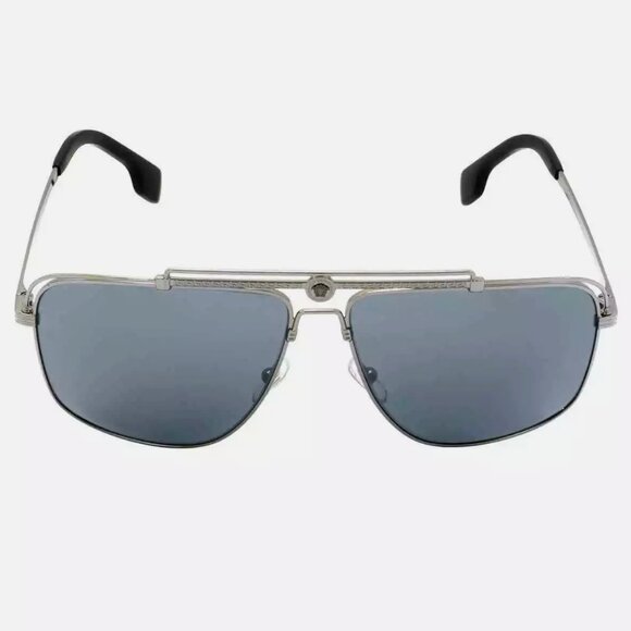 Versace Light Grey Mirror Black Pilot Men's Sunglasses